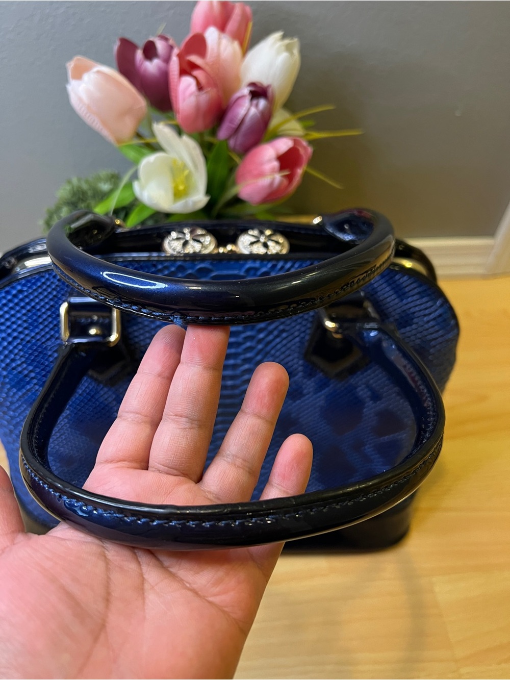 Blue Faux Croc Satchel - Picture 5 of 16